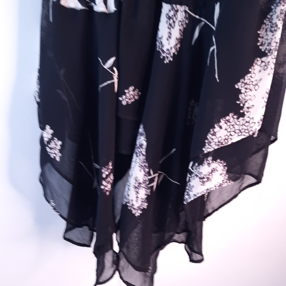 Large Snazzie Sheer asymmetrical black & white floral beaded Maxi skirt - Picture 5 of 15